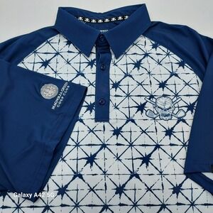 Tattoo Golf The Hazard Collection Performance Polo Shirt Men XL Blue White Skull